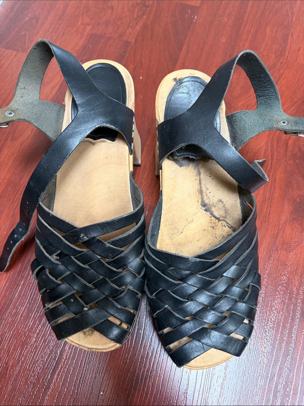Swedish Hasbeens Black Woven Leather Sandals